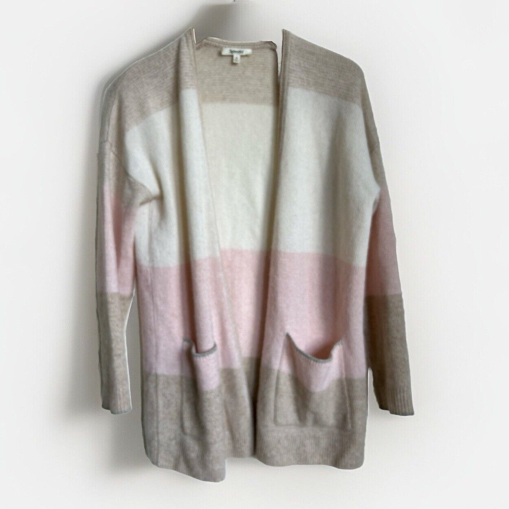 Splendid Collection Womens XS 100% Cashmere oversize Cardigan Sweater Pink/Ivory